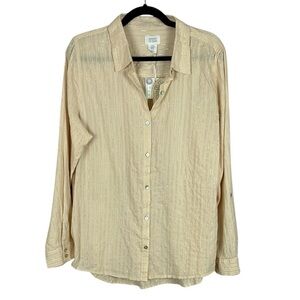 Sigrid Olsen Cotton Metallic Striped Long Sleeve Button Down Shirt XL Cream NWT